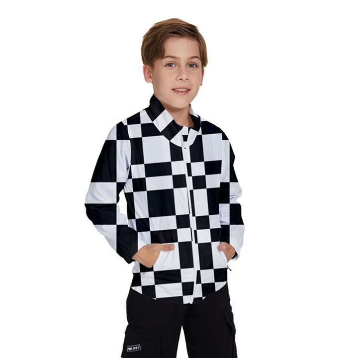 Checkerboard Black And White Wind Breaker (Kids)