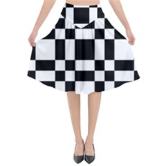 Checkerboard Black And White Flared Midi Skirt by Colorfulart23