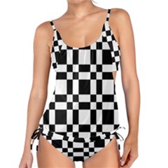 Checkerboard Black And White Tankini Set by Colorfulart23