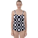 Checkerboard Black And White Twist Front Tankini Set View1