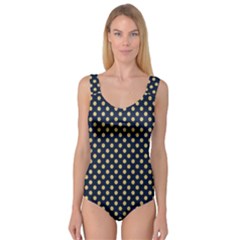 Navy/gold Polka Dots Princess Tank Leotard  by Colorfulart23