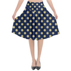 Navy/gold Polka Dots Flared Midi Skirt by Colorfulart23