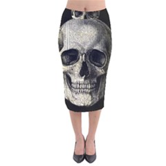 Newspaper Skull Velvet Midi Pencil Skirt by Valentinaart