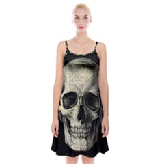 Newspaper Skull Spaghetti Strap Velvet Dress by Valentinaart