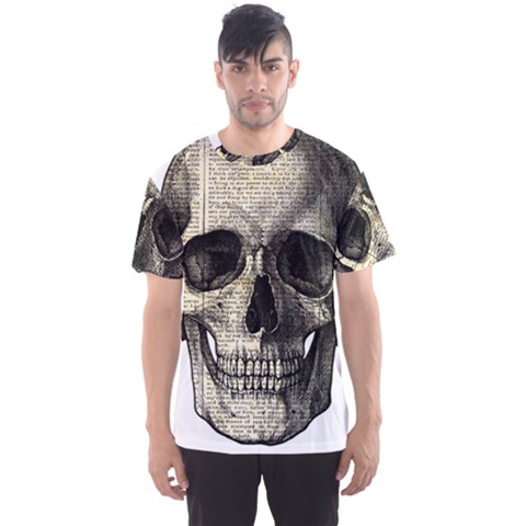 Newspaper Skull Men s Sports Mesh Tee by Valentinaart