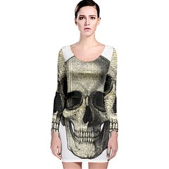 Newspaper Skull Long Sleeve Velvet Bodycon Dress by Valentinaart