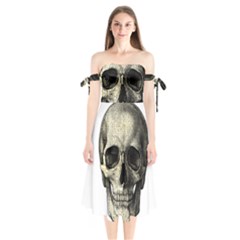 Newspaper Skull Shoulder Tie Bardot Midi Dress by Valentinaart