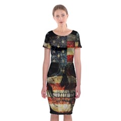 American Flag Skull Classic Short Sleeve Midi Dress by Valentinaart