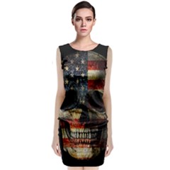 American Flag Skull Sleeveless Velvet Midi Dress by Valentinaart