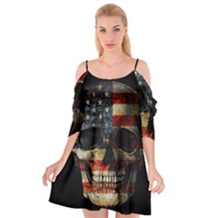 American Flag Skull Cutout Spaghetti Strap Chiffon Dress by Valentinaart