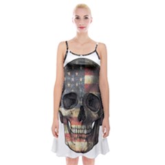 American Flag Skull Spaghetti Strap Velvet Dress by Valentinaart