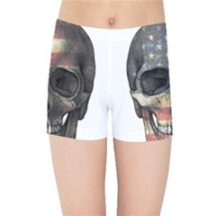 American Flag Skull Kids Sports Shorts by Valentinaart