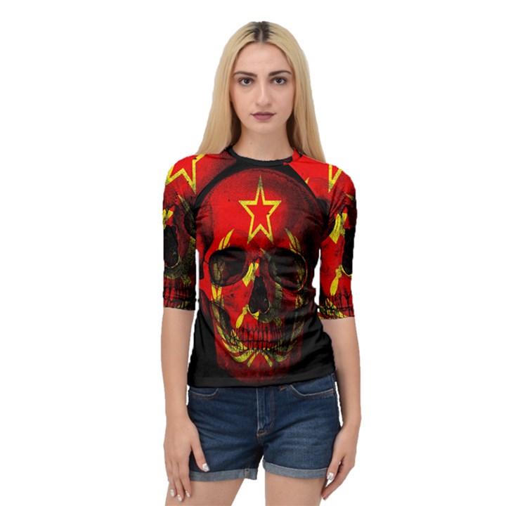 Russian flag skull Quarter Sleeve Tee