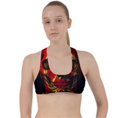 Russian Flag Skull Criss Cross Racerback Sports Bra