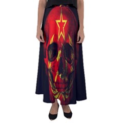 Russian Flag Skull Flared Maxi Skirt by Valentinaart