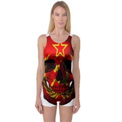 Russian Flag Skull One Piece Boyleg Swimsuit by Valentinaart