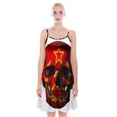 Russian Flag Skull Spaghetti Strap Velvet Dress by Valentinaart