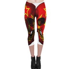 Russian Flag Skull Capri Leggings  by Valentinaart