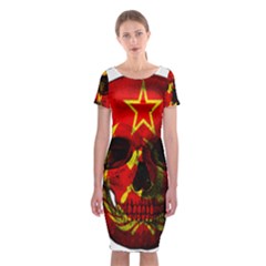 Russian Flag Skull Classic Short Sleeve Midi Dress by Valentinaart