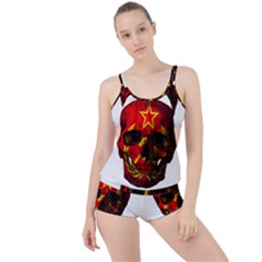 Russian Flag Skull Boyleg Tankini Set  by Valentinaart