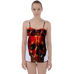 Russian Flag Skull Babydoll Tankini Set