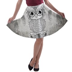 Wonderful Owl, Mandala Design A-line Skater Skirt by FantasyWorld7