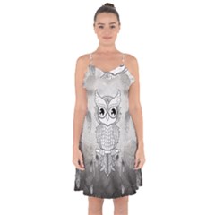 Wonderful Owl, Mandala Design Ruffle Detail Chiffon Dress by FantasyWorld7