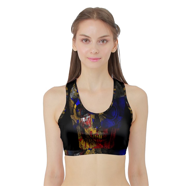 Russian flag skull Sports Bra with Border