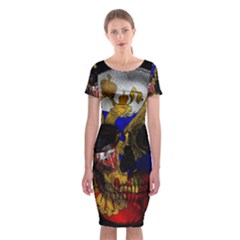 Russian Flag Skull Classic Short Sleeve Midi Dress by Valentinaart