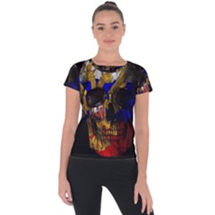 Russian Flag Skull Short Sleeve Sports Top 