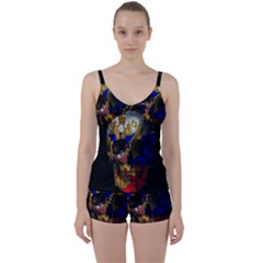 Russian Flag Skull Tie Front Two Piece Tankini