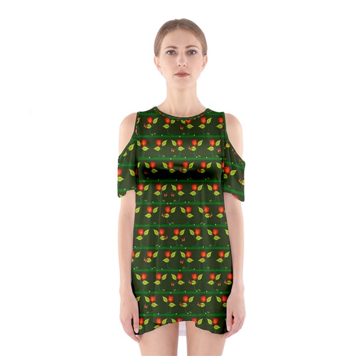 Plants And Flowers Shoulder Cutout One Piece