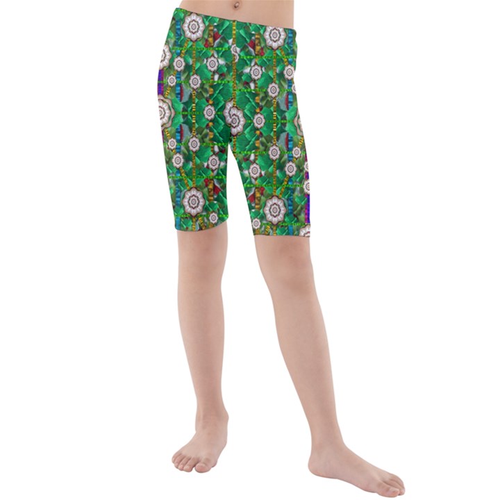 Pearl Flowers In The Glowing Forest Kids  Mid Length Swim Shorts