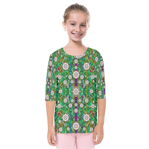 Pearl Flowers In The Glowing Forest Kids  Quarter Sleeve Raglan Tee by pepitasart