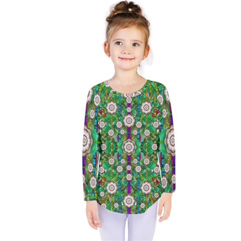 Pearl Flowers In The Glowing Forest Kids  Long Sleeve Tee by pepitasart