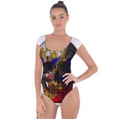 Russian Flag Skull Short Sleeve Leotard  by Valentinaart