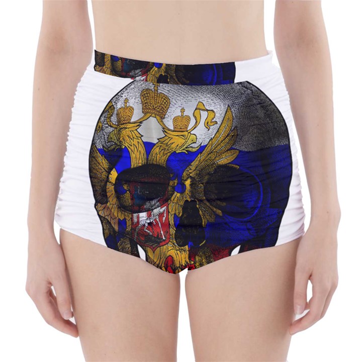 Russian flag skull High-Waisted Bikini Bottoms