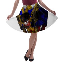 Russian Flag Skull A-line Skater Skirt by Valentinaart