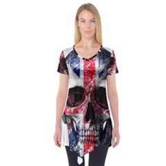 Uk Flag Skull Short Sleeve Tunic  by Valentinaart