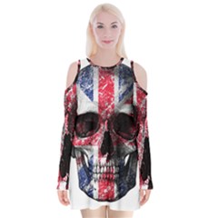 Uk Flag Skull Velvet Long Sleeve Shoulder Cutout Dress by Valentinaart