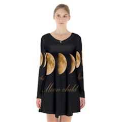 Moon Child Long Sleeve Velvet V-neck Dress by Valentinaart