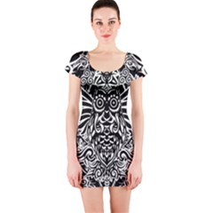 Tattoo Tribal Owl Short Sleeve Bodycon Dress by Valentinaart