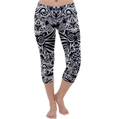 Tattoo Tribal Owl Capri Yoga Leggings by Valentinaart