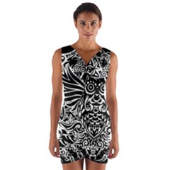 Tattoo Tribal Owl Wrap Front Bodycon Dress by Valentinaart