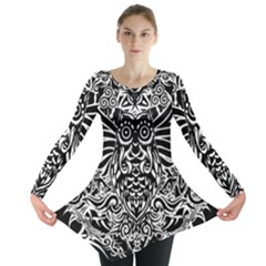 Tattoo Tribal Owl Long Sleeve Tunic  by Valentinaart