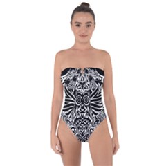 Tattoo Tribal Owl Tie Back One Piece Swimsuit by Valentinaart