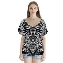 Tattoo Tribal Owl Flutter Sleeve Top by Valentinaart