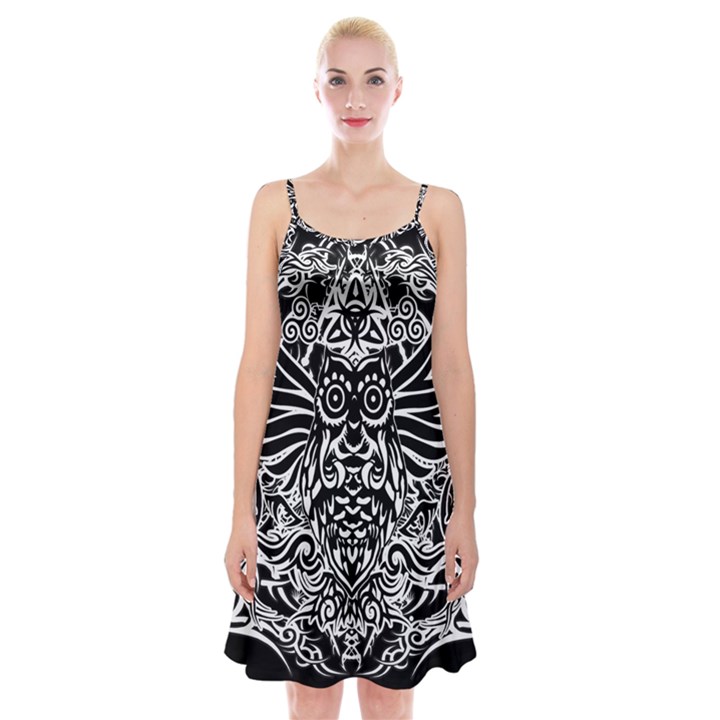 Tattoo tribal owl Spaghetti Strap Velvet Dress