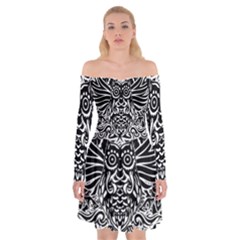 Tattoo Tribal Owl Off Shoulder Skater Dress by Valentinaart