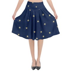 Navy/gold Stars Flared Midi Skirt by Colorfulart23